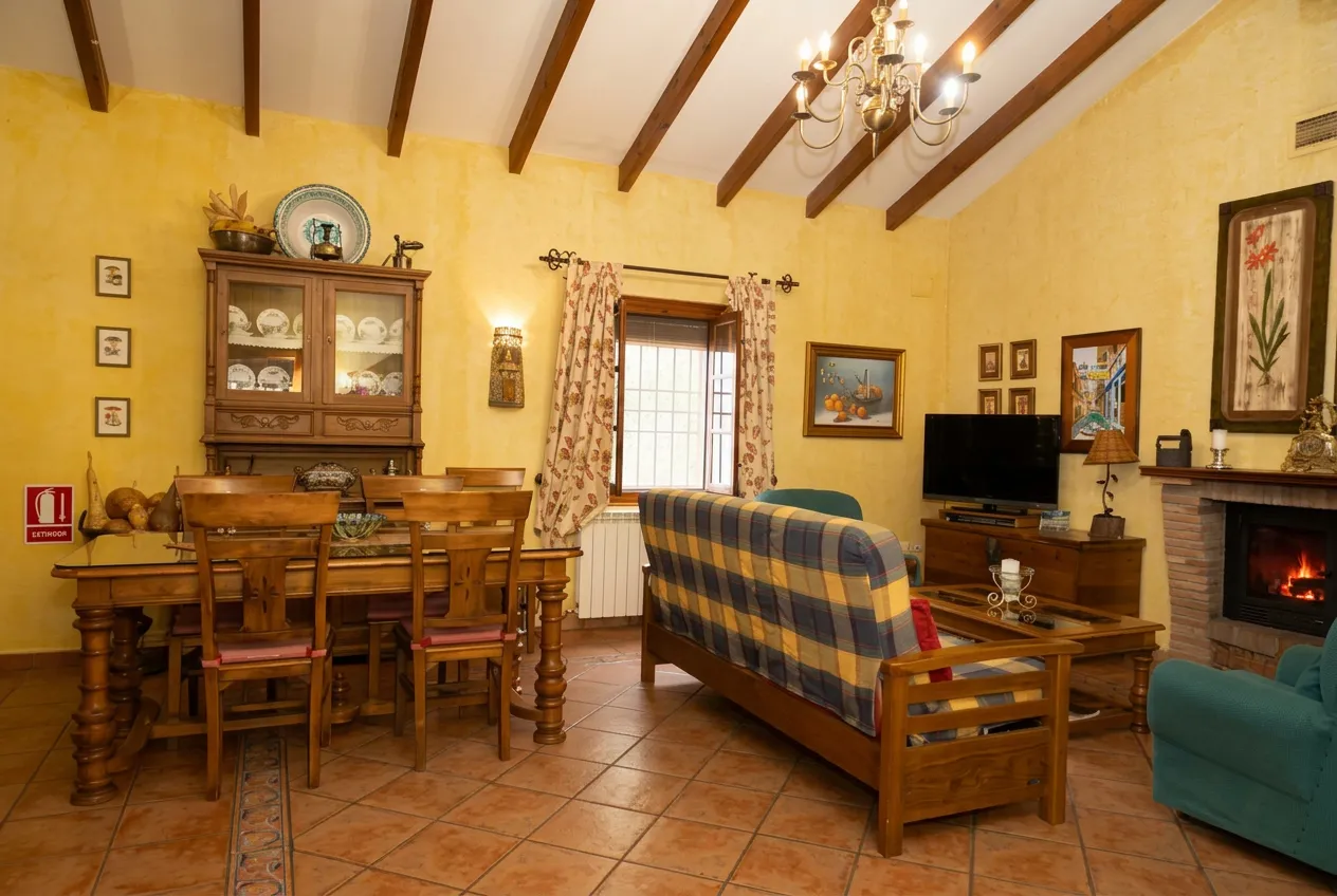 Salón con chimenea de El Cadillar