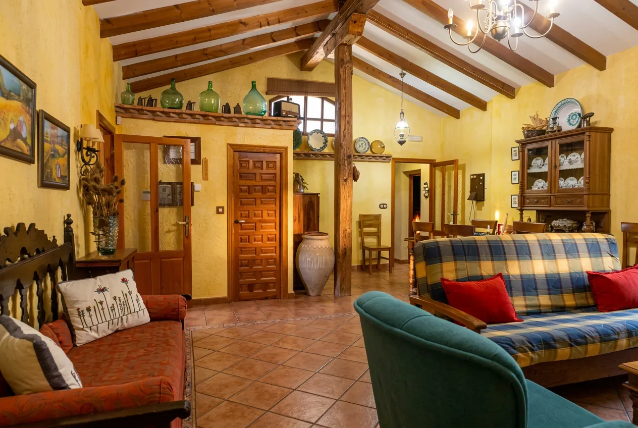 Salón con chimenea de El Cadillar