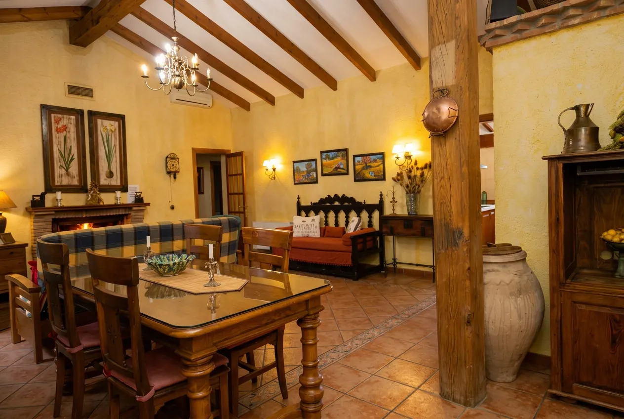 Salón con chimenea de El Cadillar